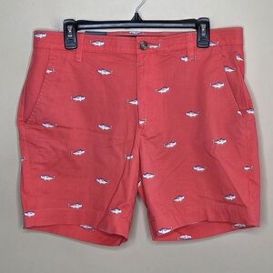 NWT Crown & Ivy Coral Fish Print Flat Front Motion Flex Shorts Size 34 Preppy